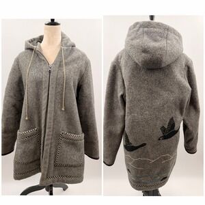 VTG 70s James Bay Flying Geese Made In Canada  Virgin WOOL PARKA Hood Coat L/XL